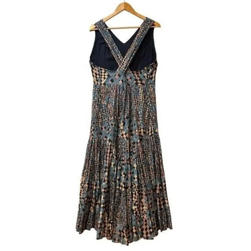 Anthropologie Let Me Be Flounced Women’s Maxi Dress Size Large Geometric Print